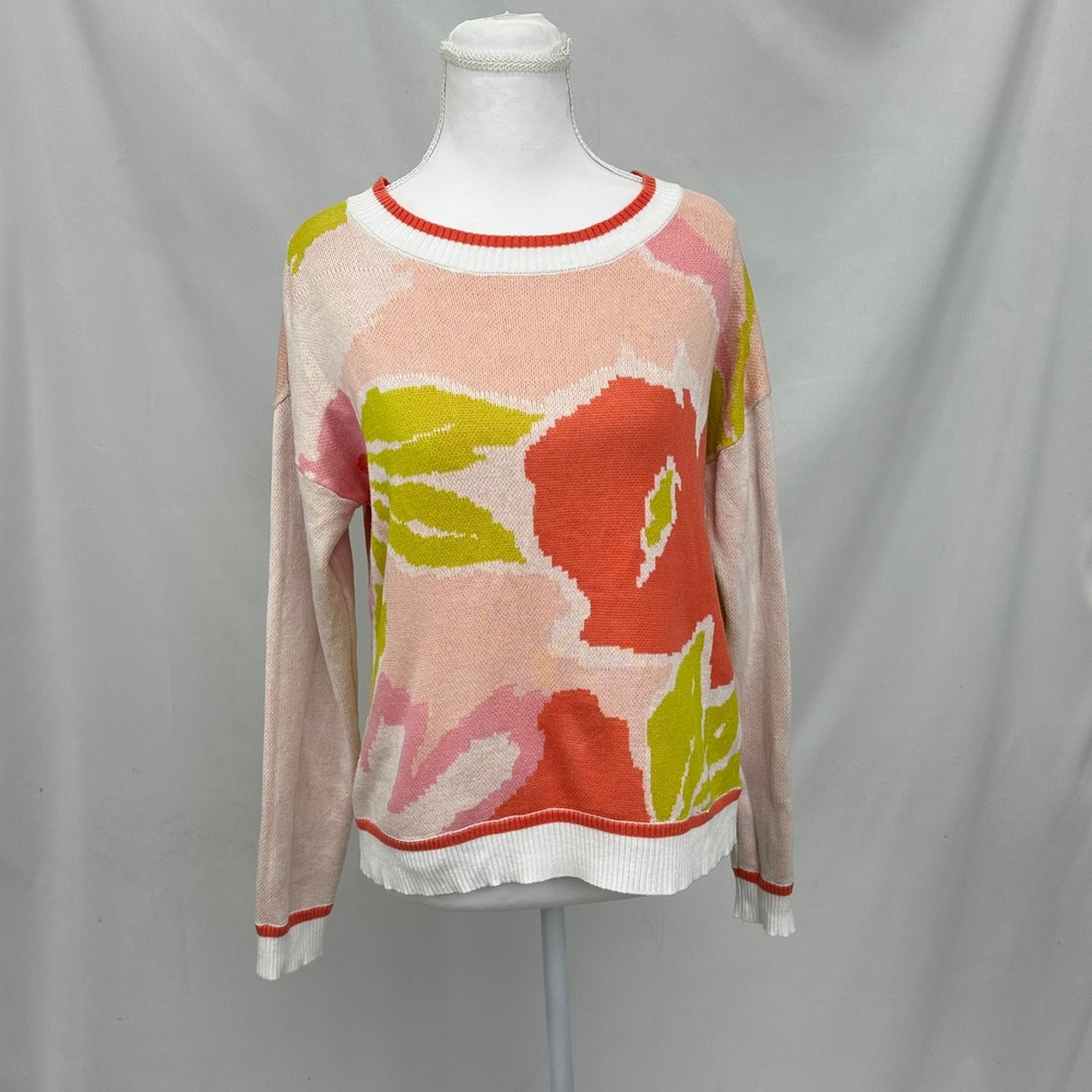 Fate Women's Sz Small Sweater Pink Coral Lime Floral Knit Art To Wear‎ Teacher
